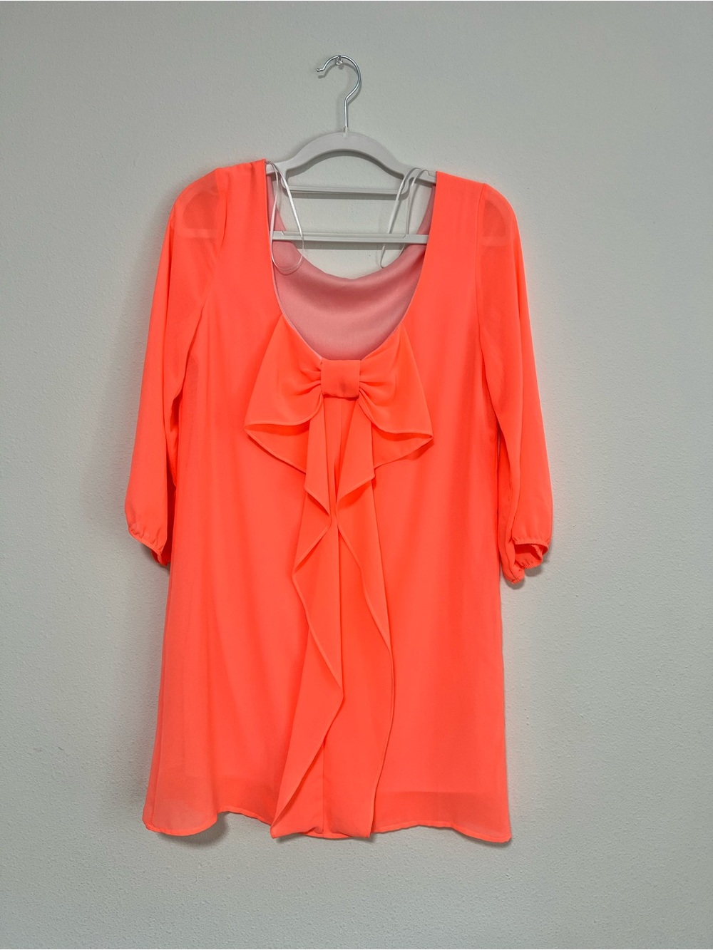 Dainty Hooligan Neon Coral Shift Mini Dress W/ Big Bow